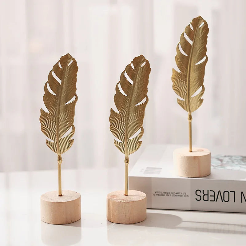 Golden Ginkgo Leaf Feather Metal Model