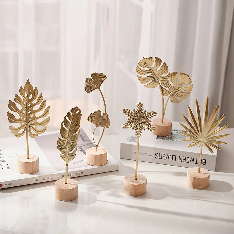 Golden Ginkgo Leaf Feather Metal Model